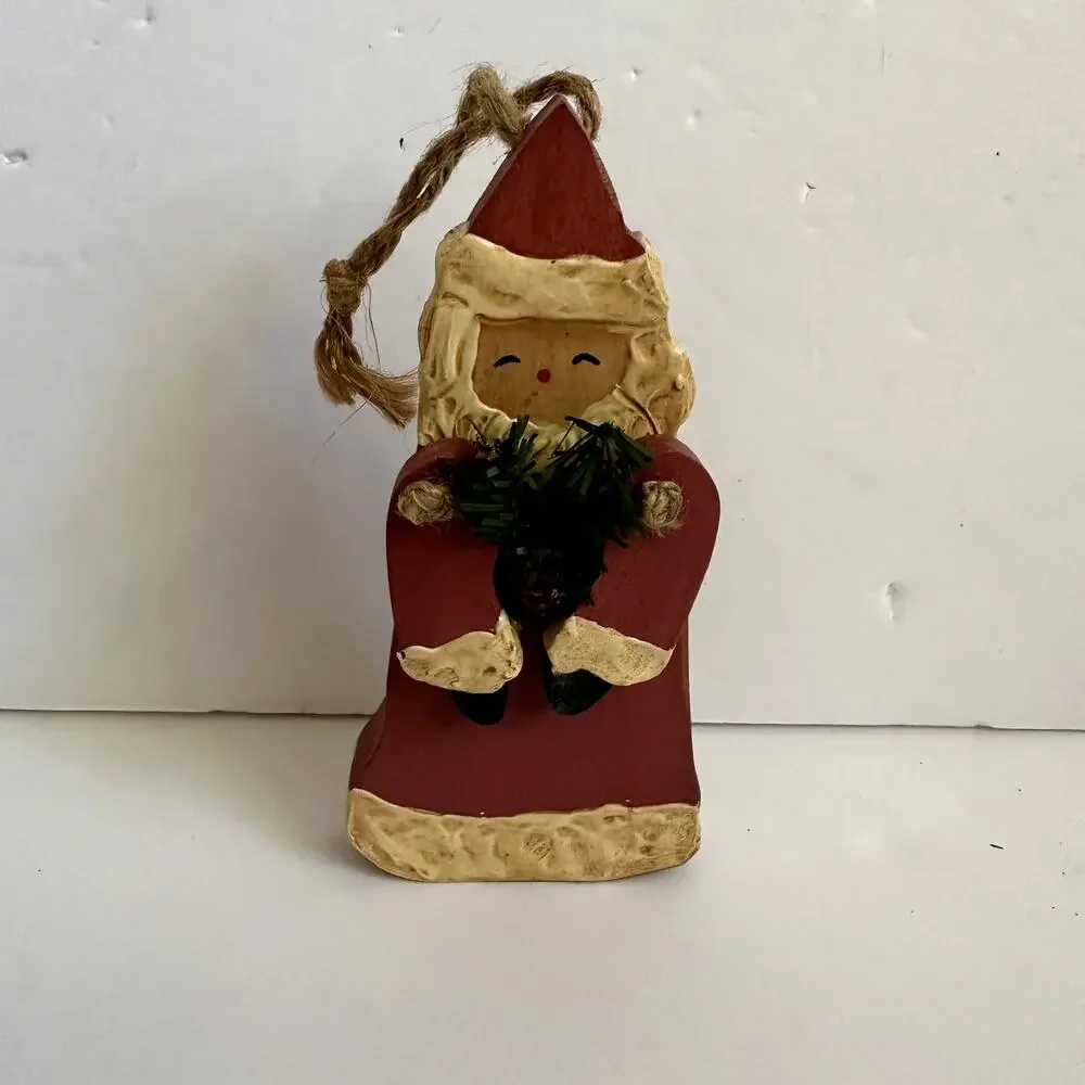 Santa Claus Christmas Decoration Tree Ornament Handmade Vintage Wooden Rustic